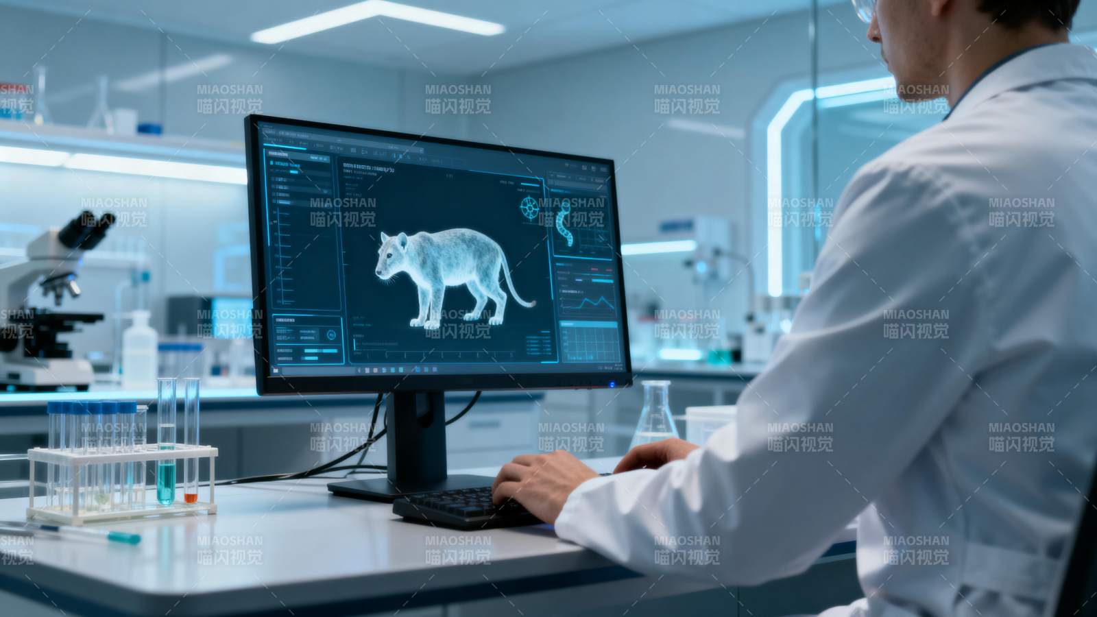 科学家研究动物模型图片