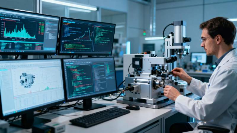 科研人员操作精密仪器图片