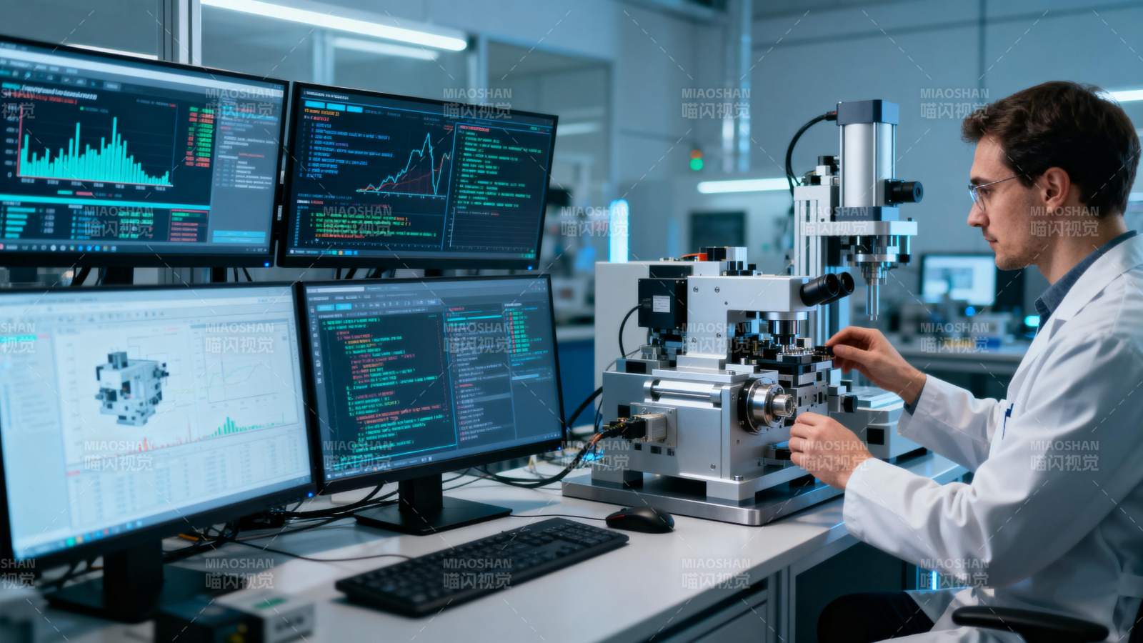 科研人员操作精密仪器图片