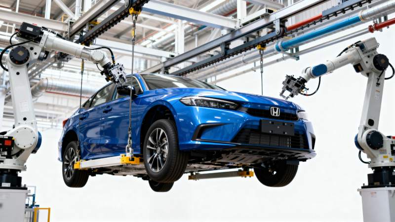 蓝色本田汽车生产线图片