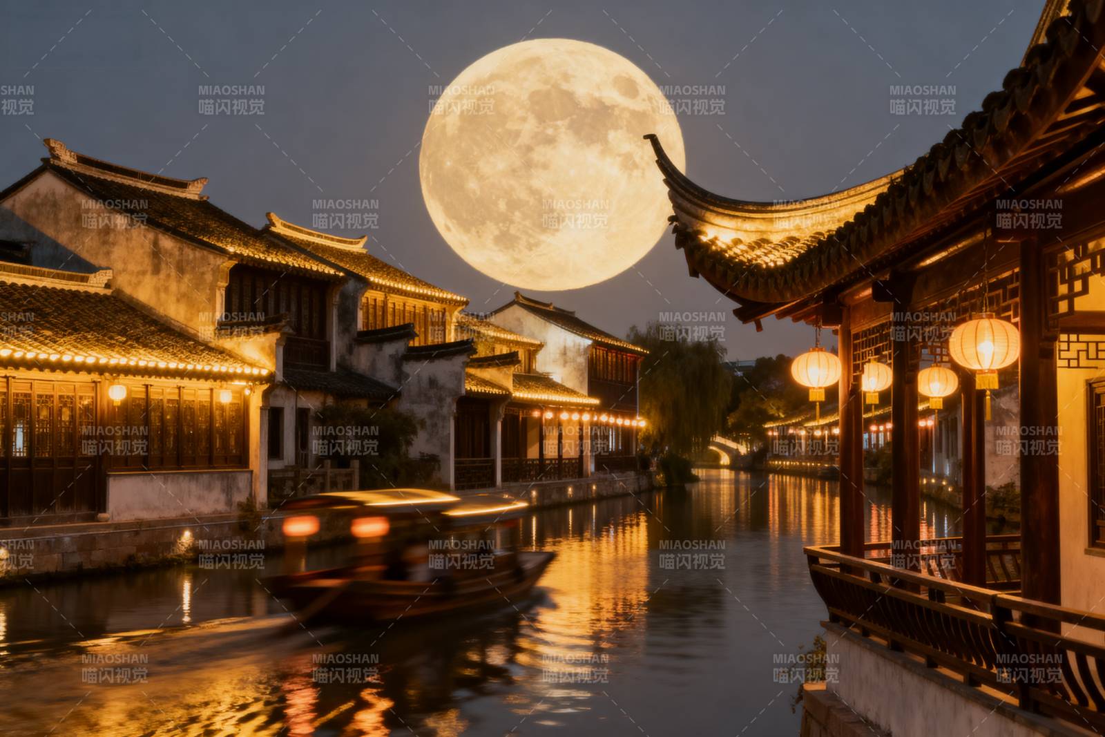 月夜水乡古韵图片