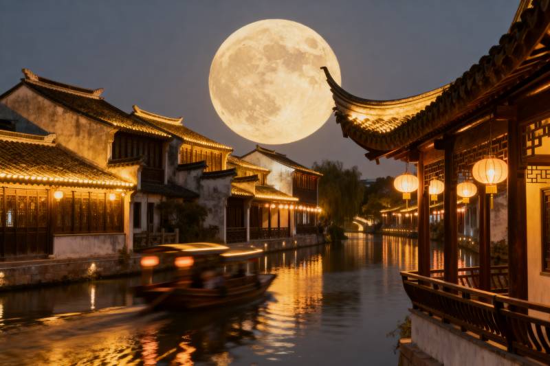 月夜水乡古韵图片
