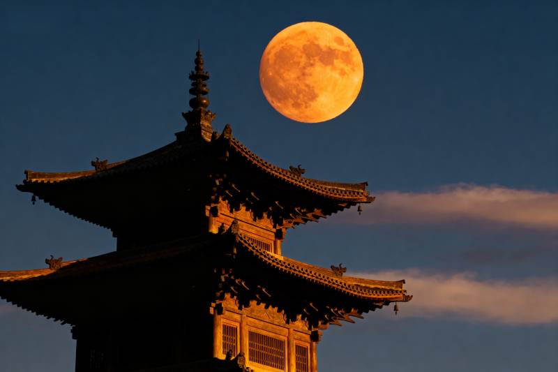 古塔映月夜图片