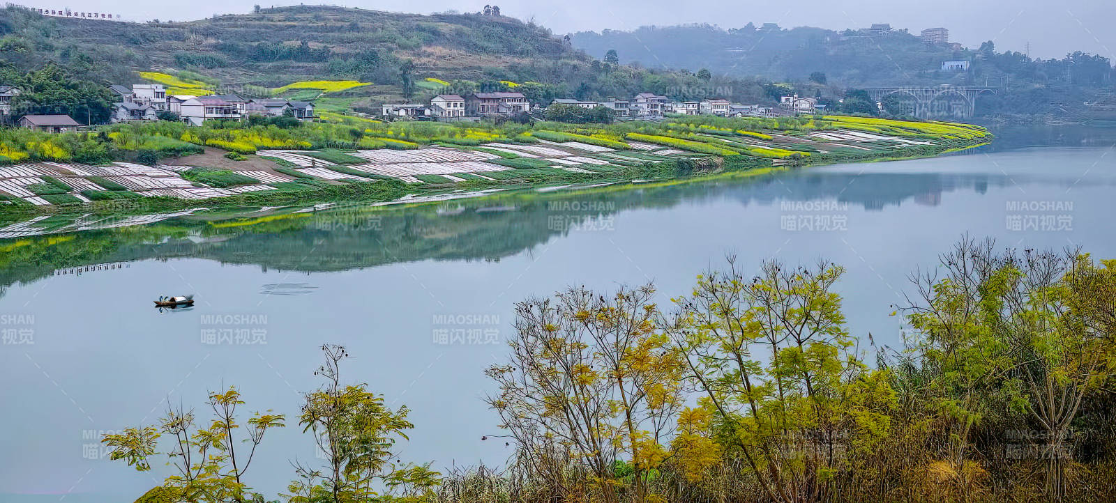 湖畔春景如画图片