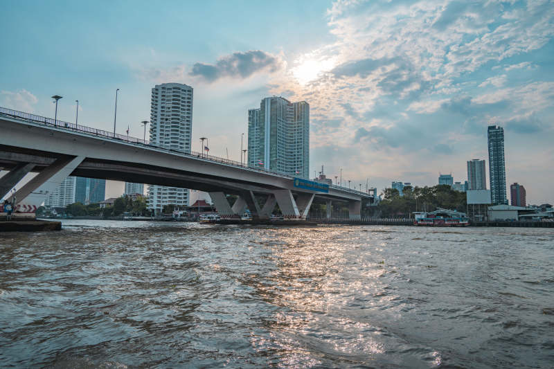 城市河畔桥景图片