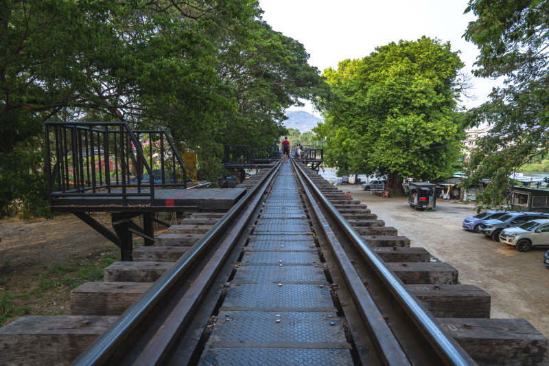 铁轨延伸绿树间图片