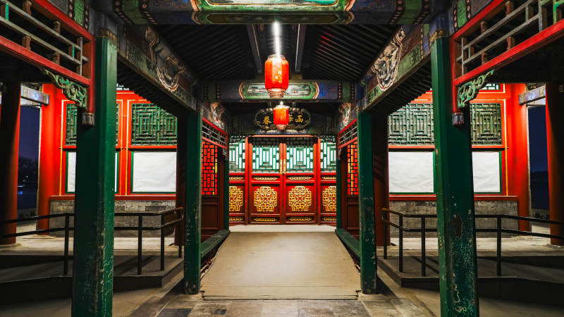 颐和园古色古香的庭院走廊图片