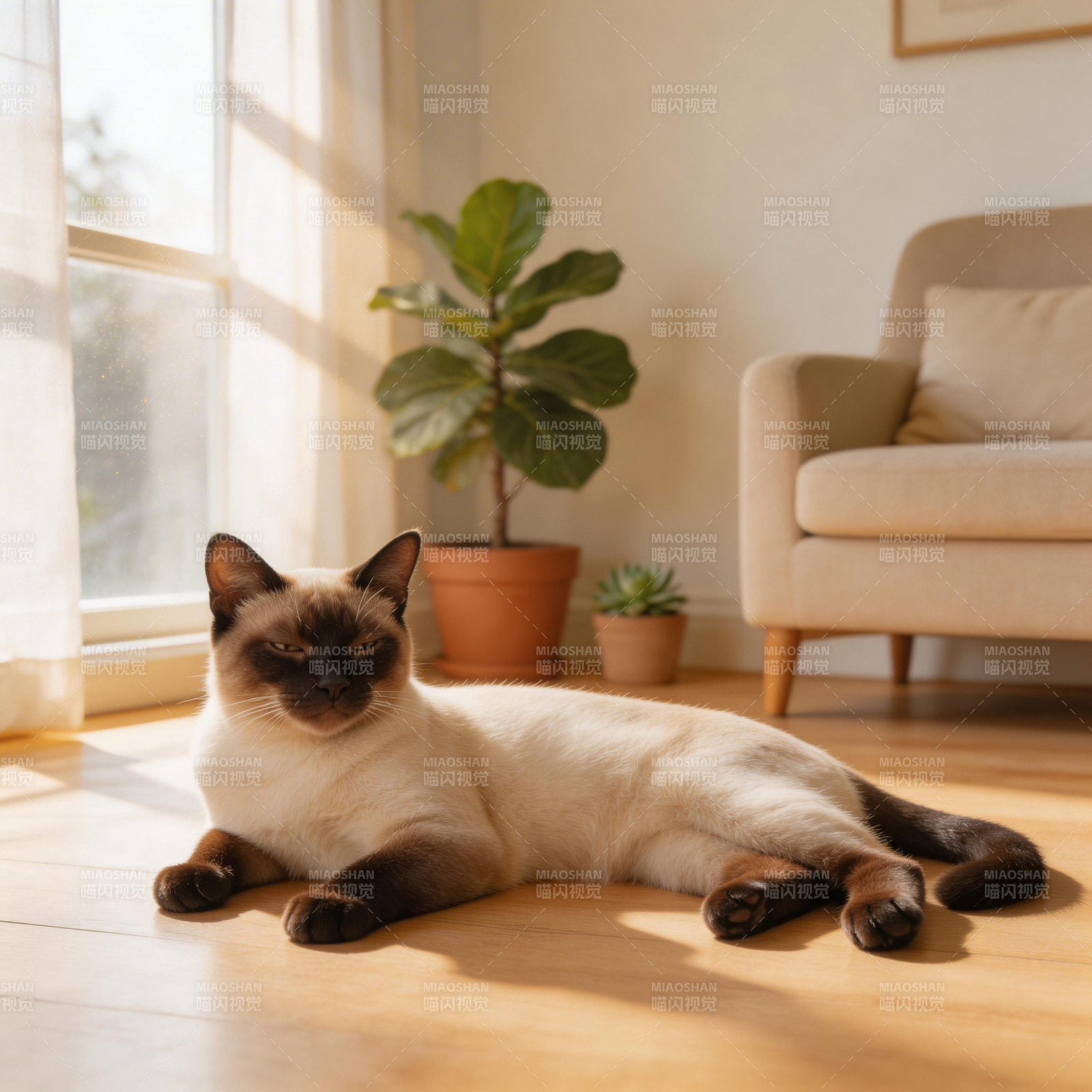 暹罗猫晒太阳图片