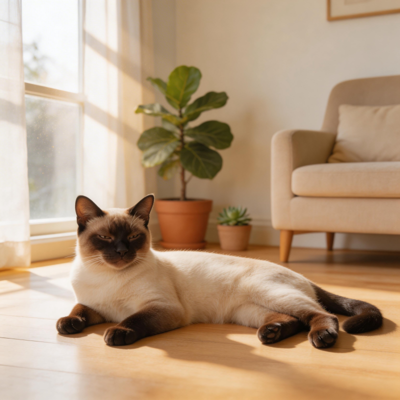 暹罗猫晒太阳图片