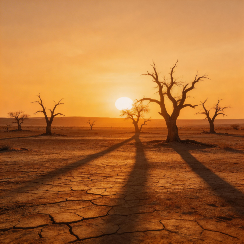 荒漠夕阳树影图片