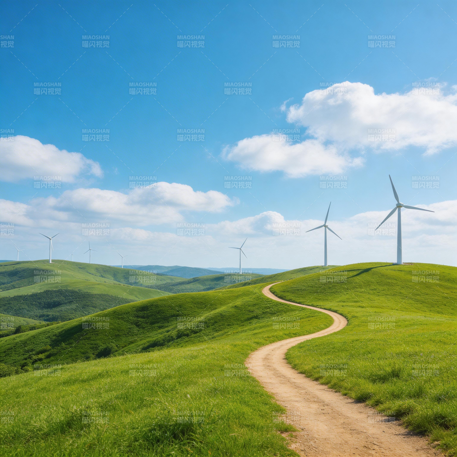 风车绿野小径图片