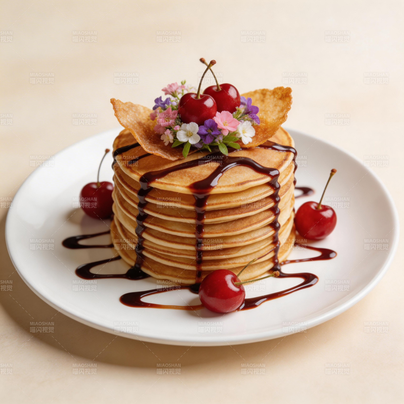 樱桃巧克力煎饼图片