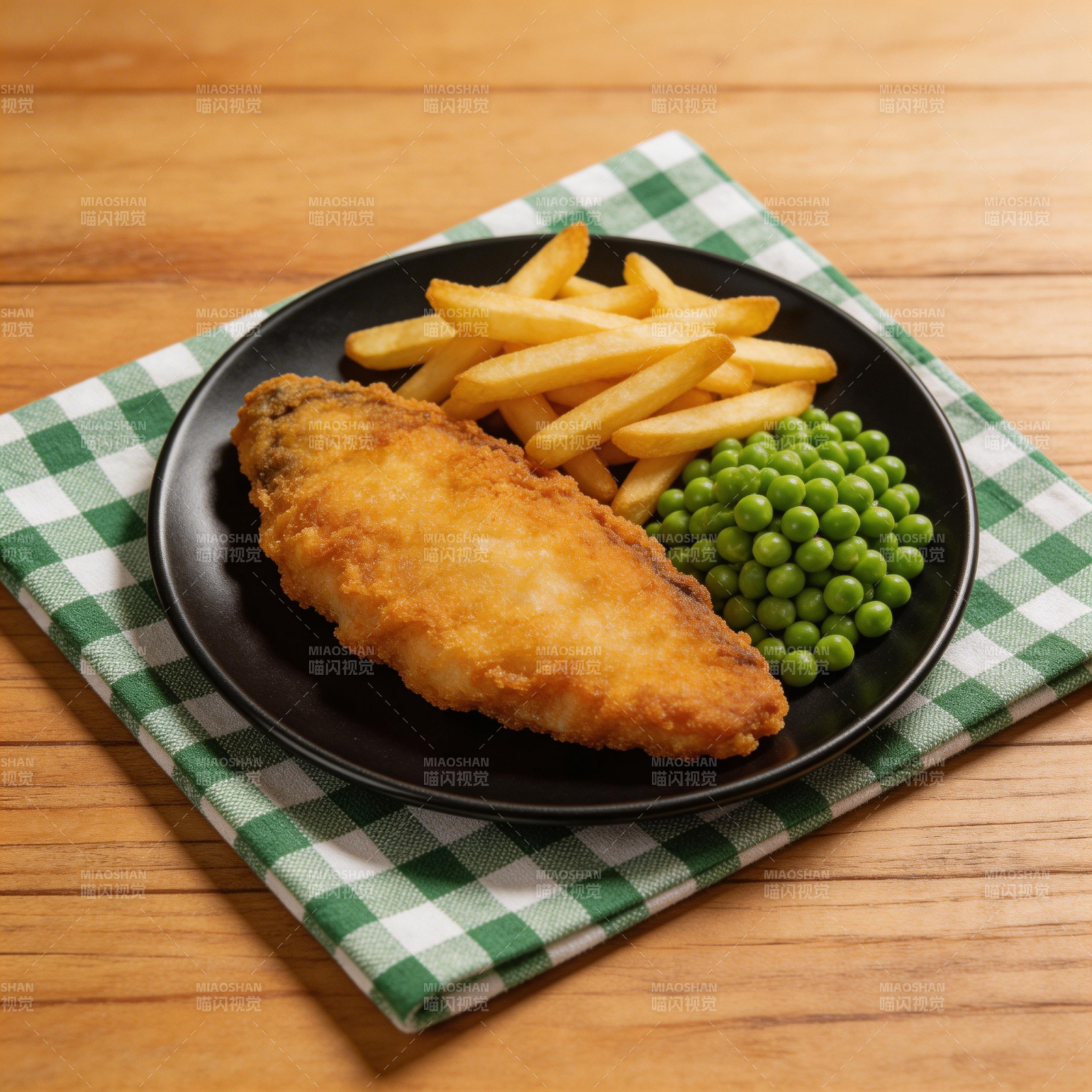 炸鱼薯条配青豆图片