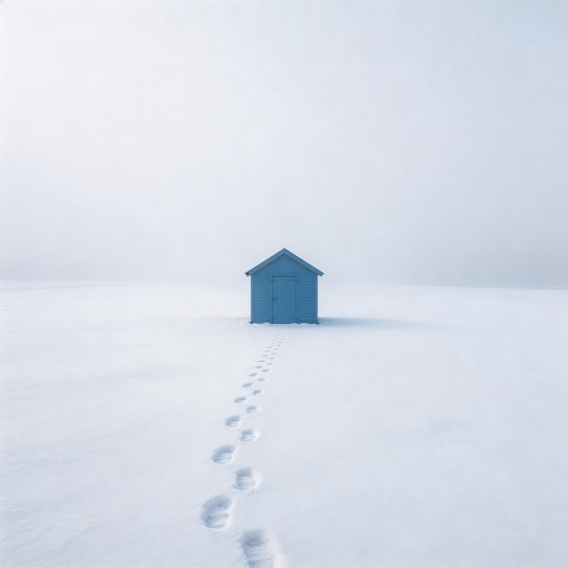 雪中蓝屋足迹图片