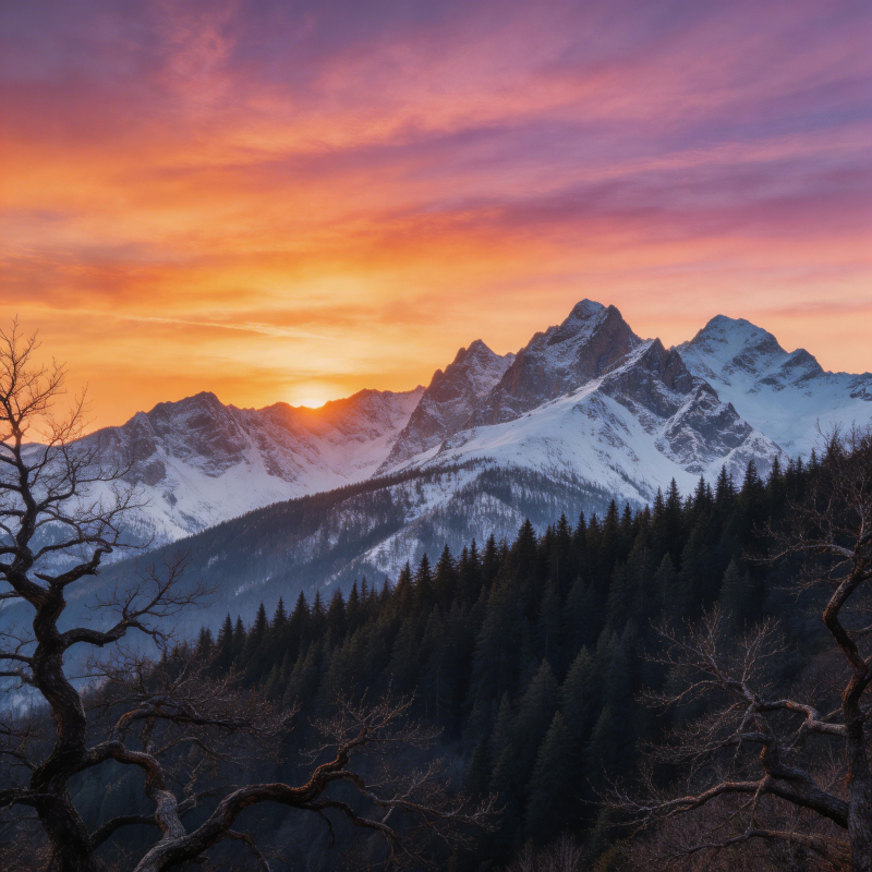 雪山日落美景图片