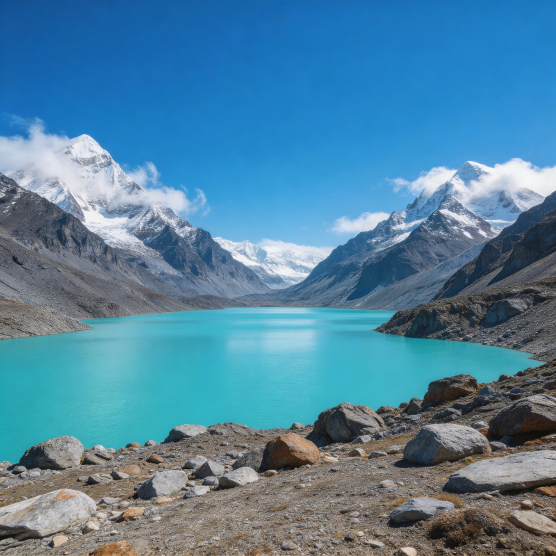 碧湖雪山美景图片