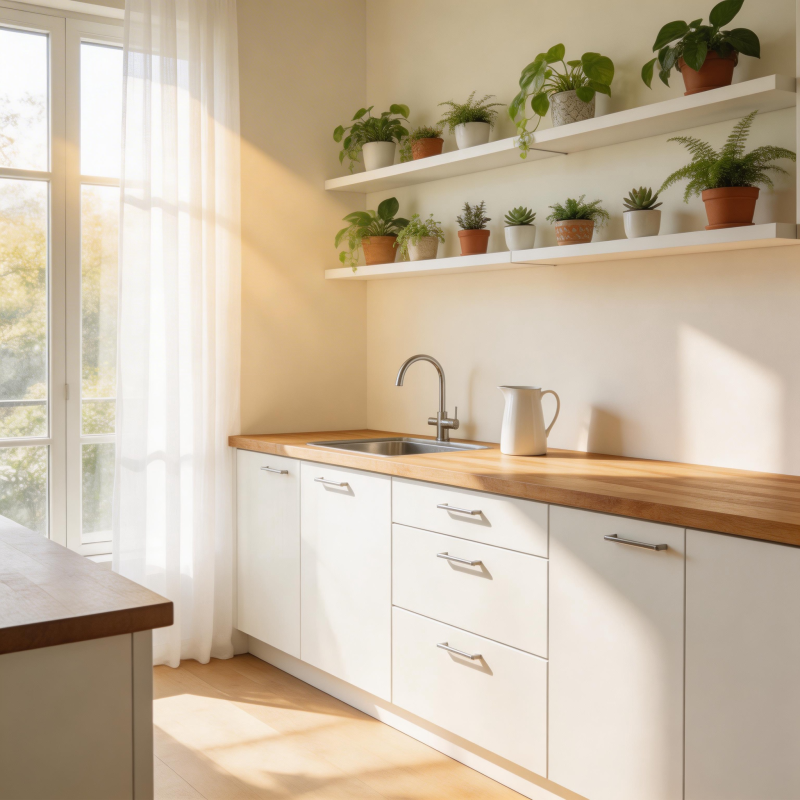 阳光厨房绿植点缀图片