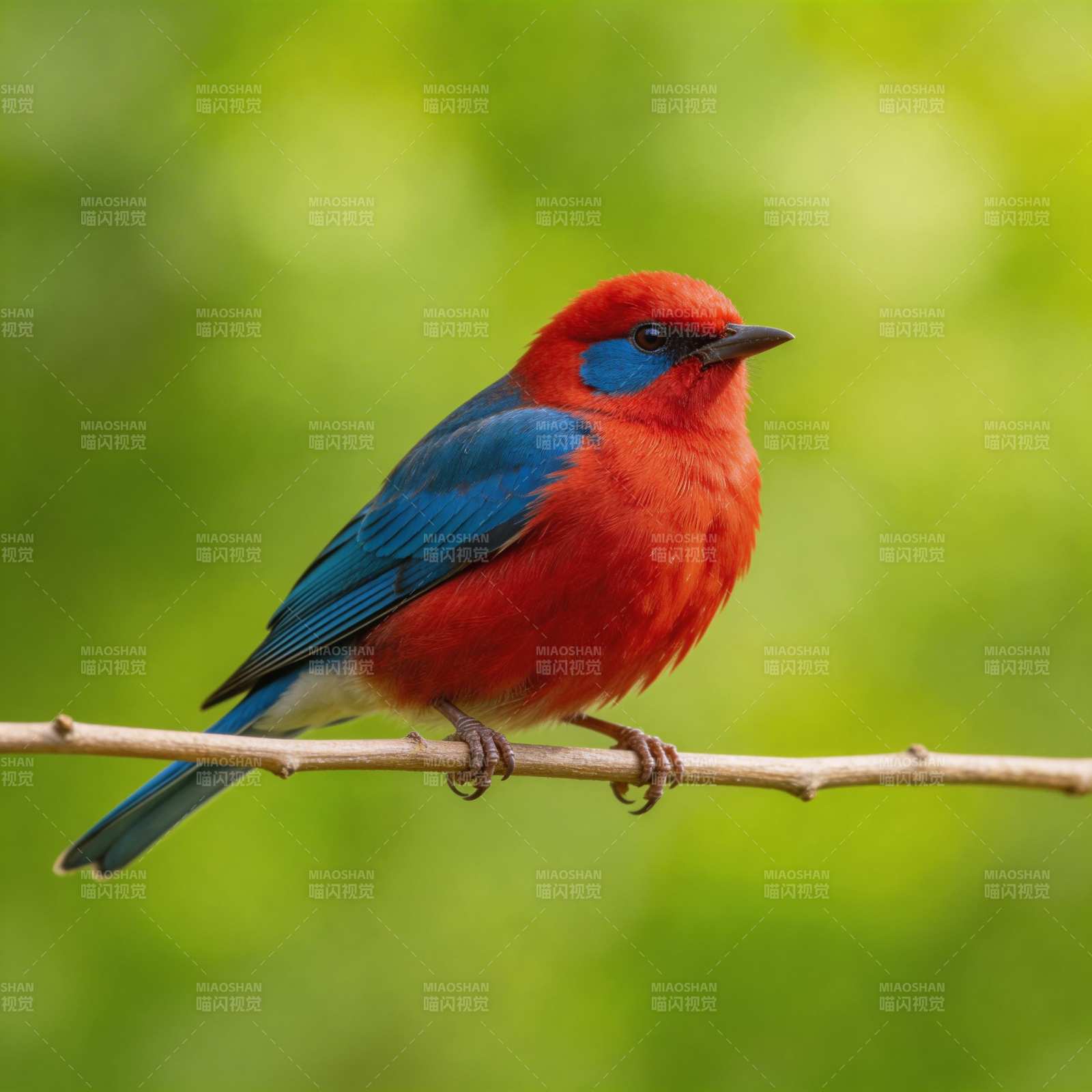 红蓝鸟栖枝头图片