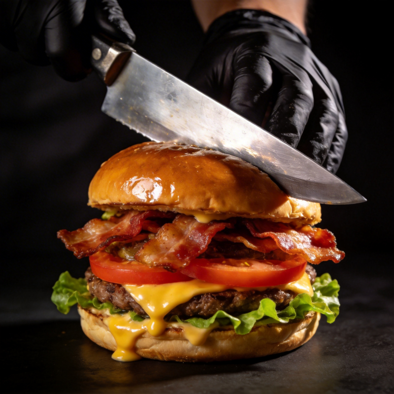 刀切美味汉堡图片