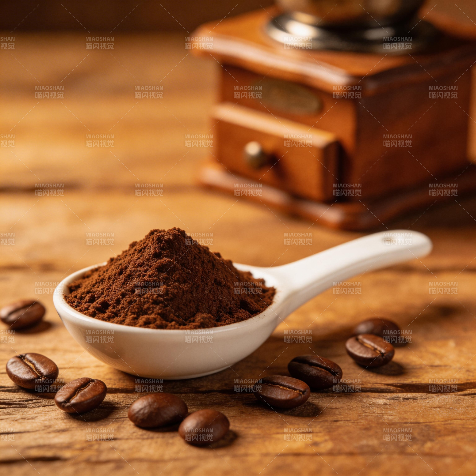 咖啡粉与豆子特写图片