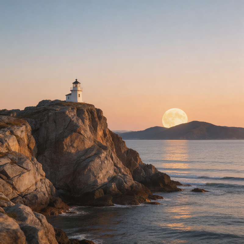 灯塔月升海景图片