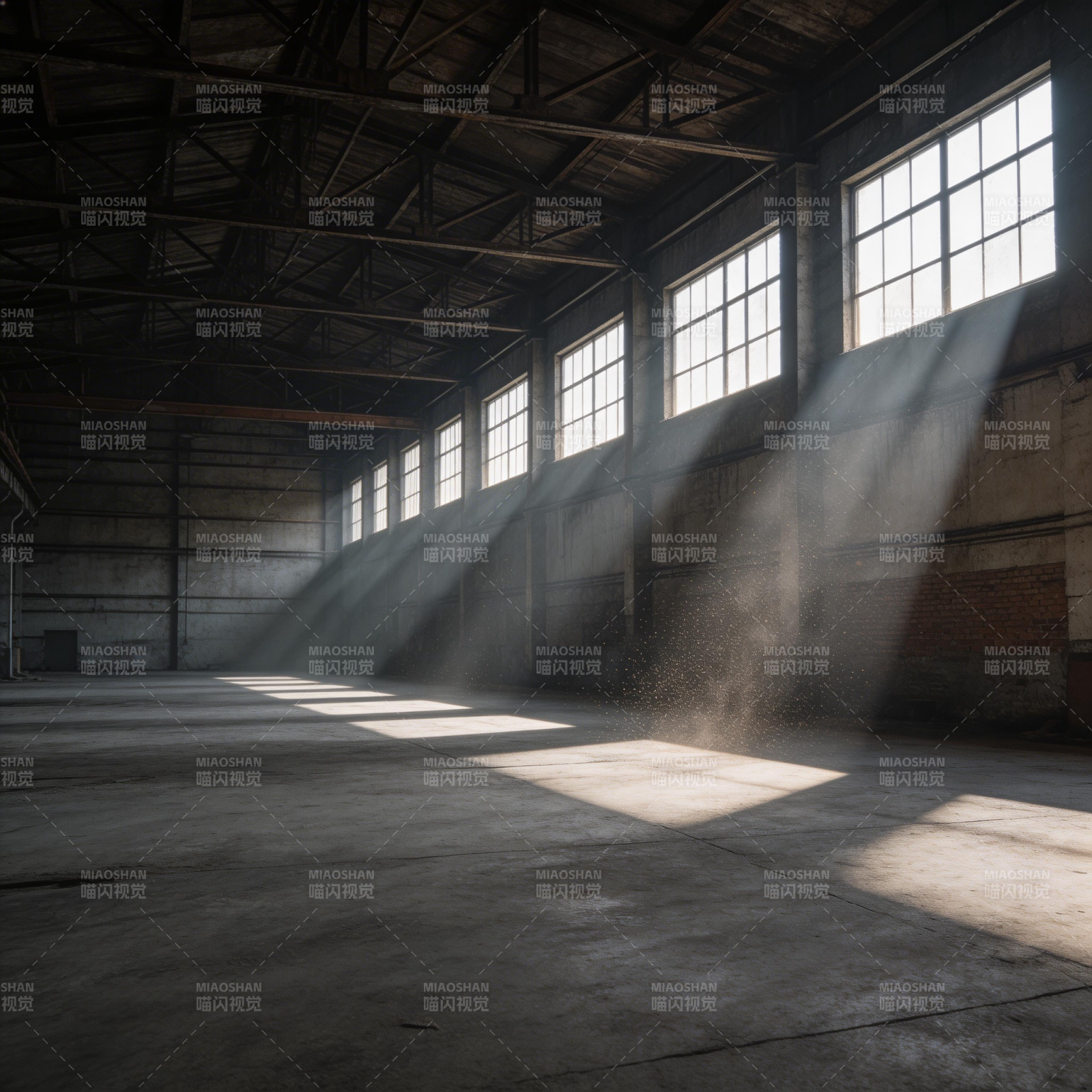 光影中的空旷厂房图片