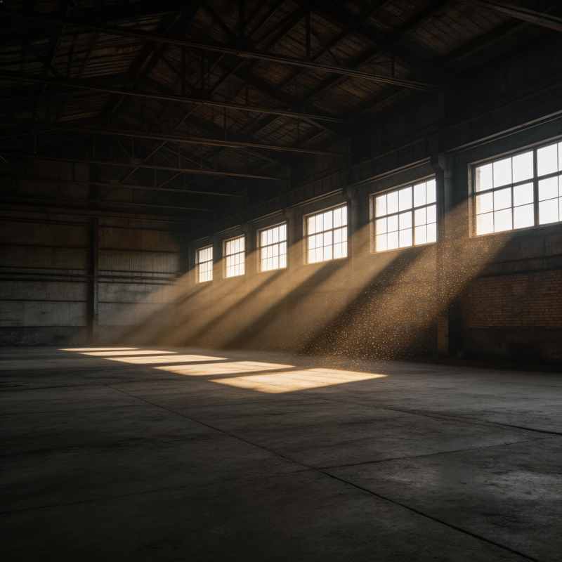 光影交错的废弃厂房图片