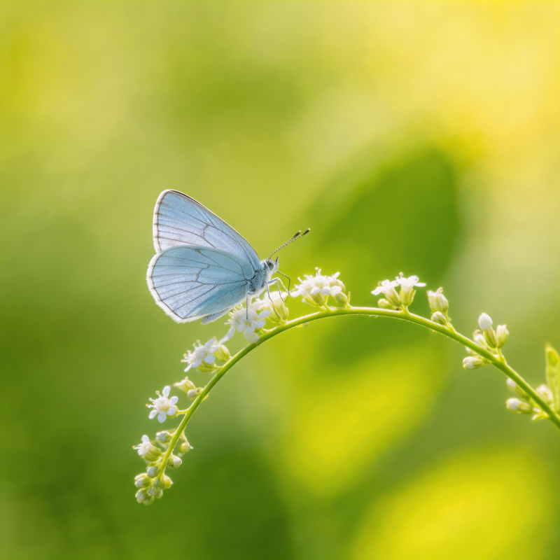 蓝蝶栖花枝图片