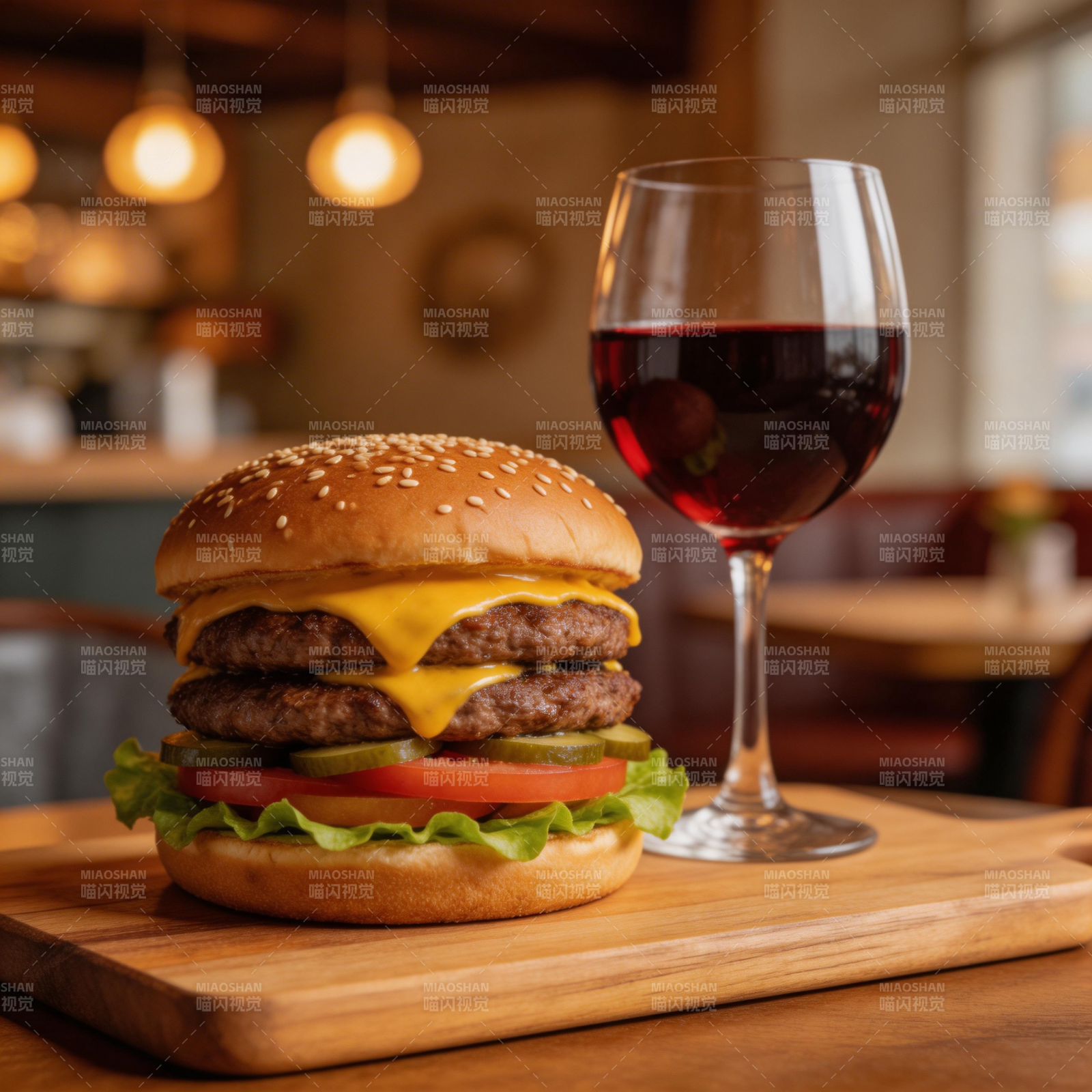 汉堡配红酒图片