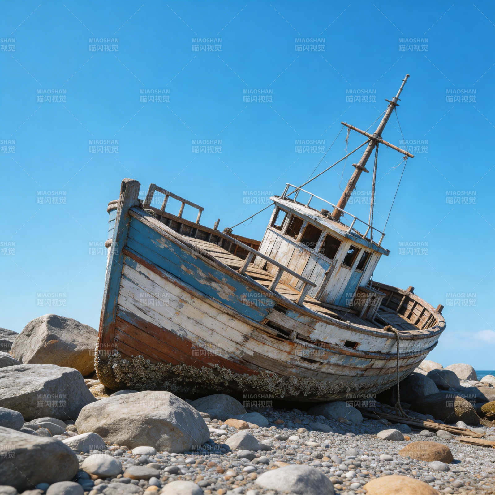 搁浅的旧渔船图片