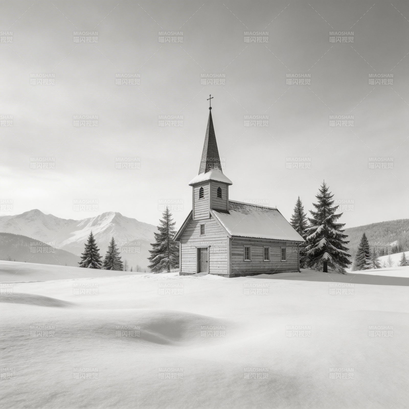 雪中教堂图片
