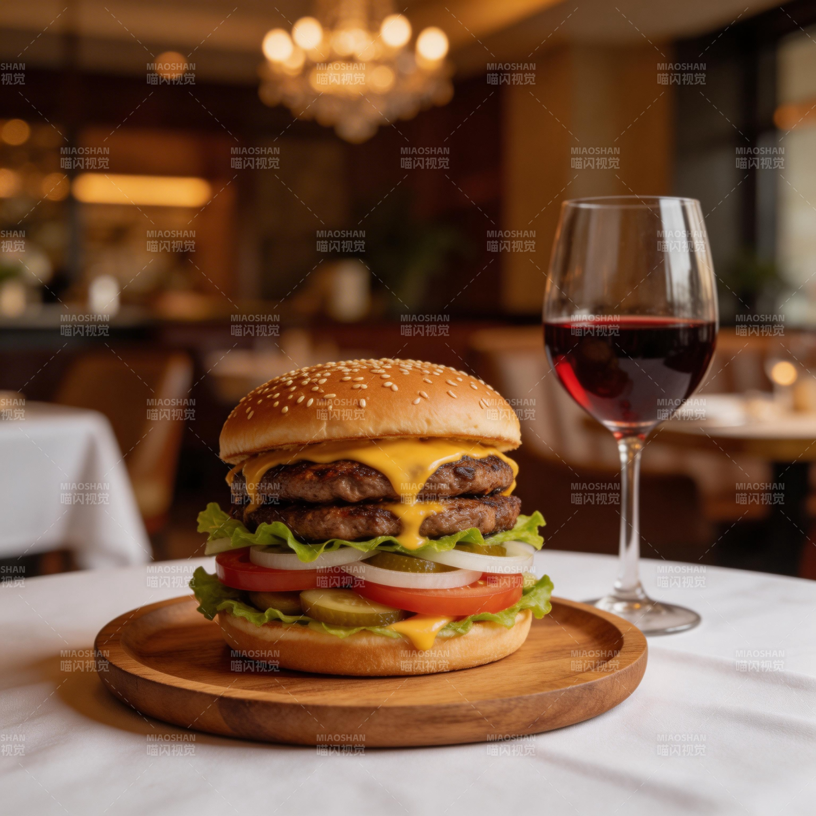 汉堡配红酒图片