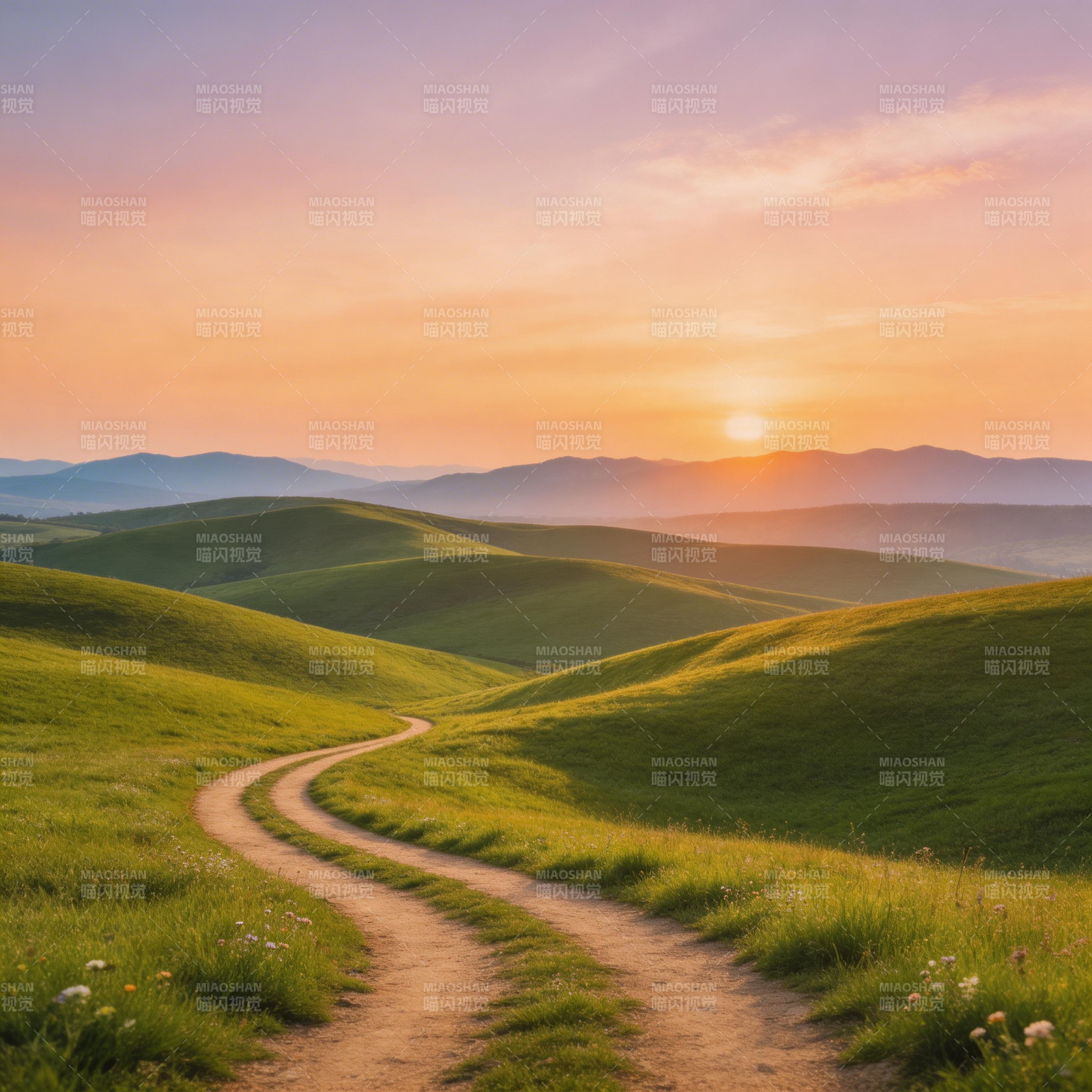 夕阳下的蜿蜒小径图片