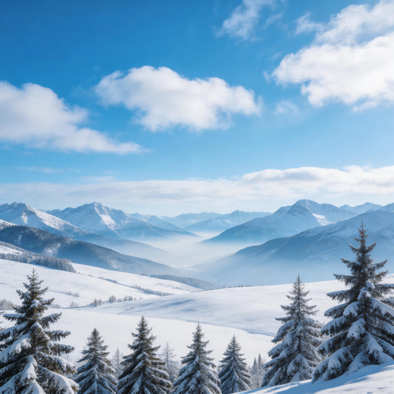 雪域山峦 松林静谧图片
