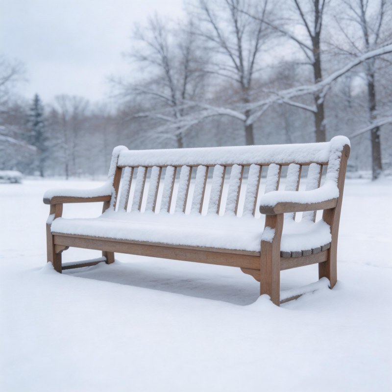 雪中长椅静谧冬景图片