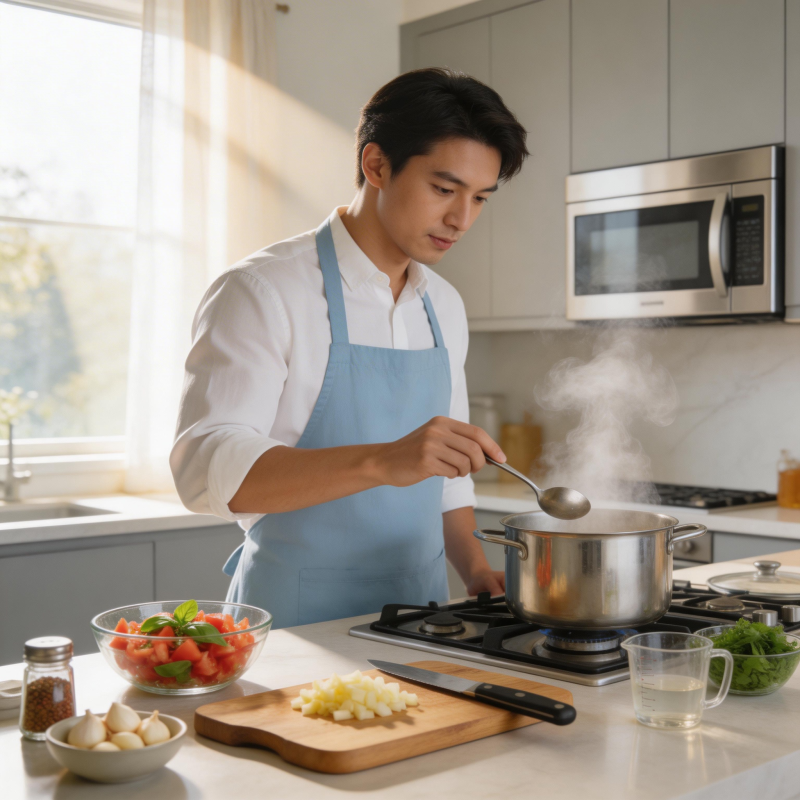 厨房里的专注烹饪图片
