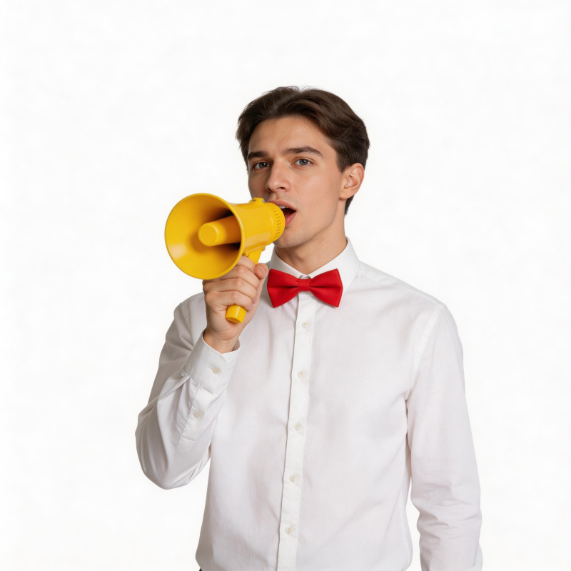 青年手持喇叭喊话图片