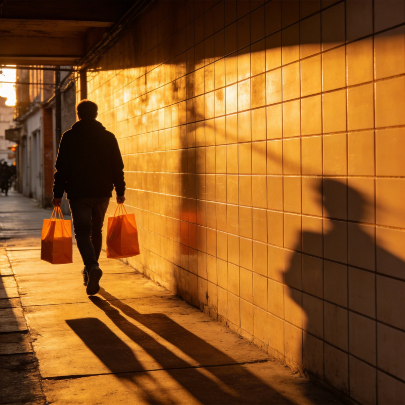 夕阳下的购物身影图片