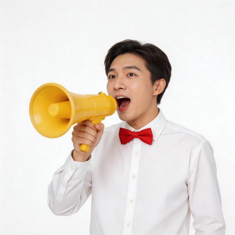男子手持喇叭呐喊图片