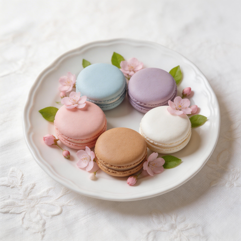 樱花马卡龙甜点图片