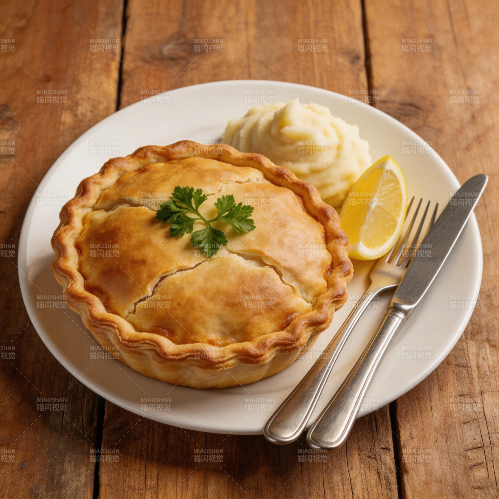 金黄酥皮派配柠檬图片