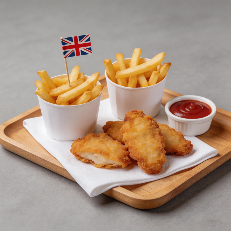 英式鱼薯配番茄酱图片