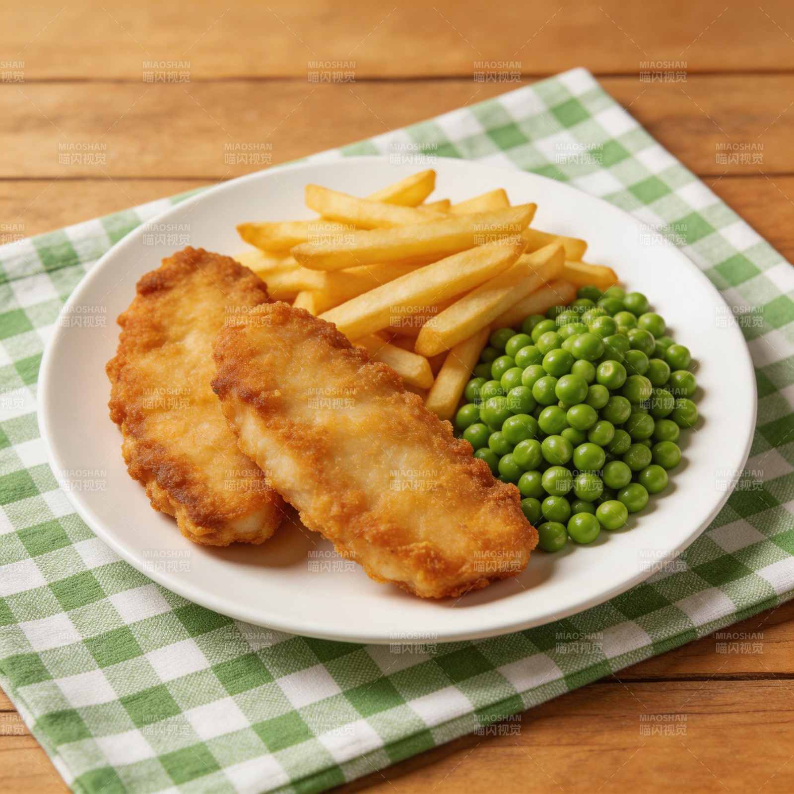 炸鱼薯条配豌豆图片