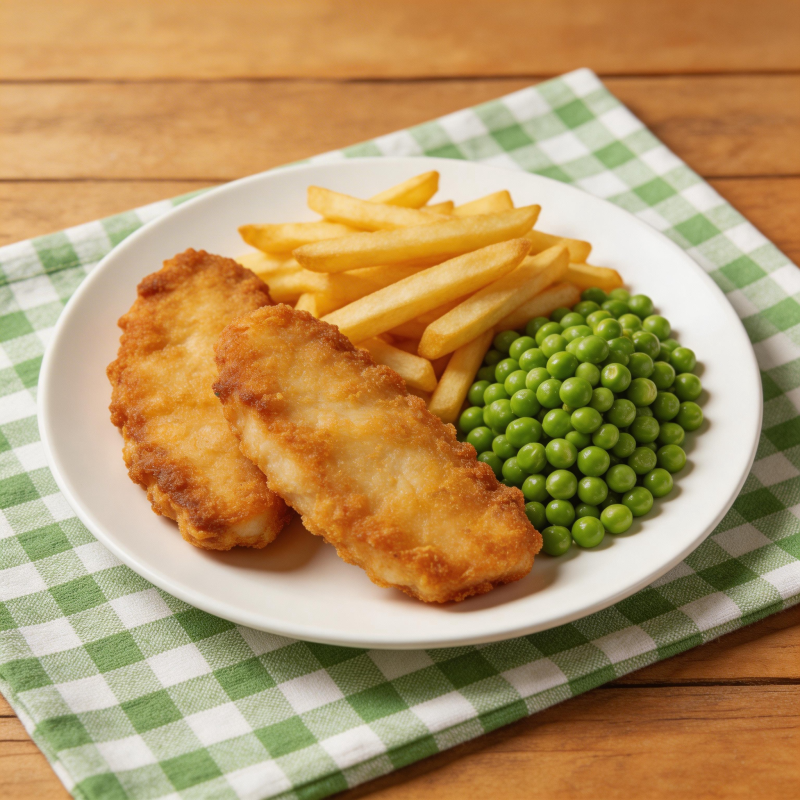 炸鱼薯条配豌豆图片