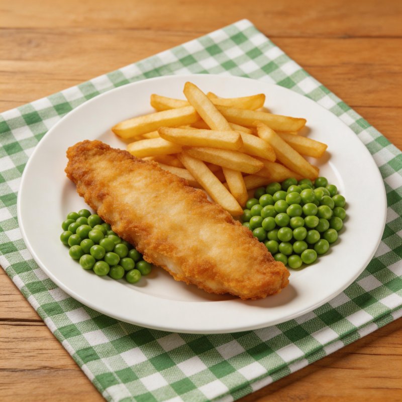 炸鱼薯条配青豆图片