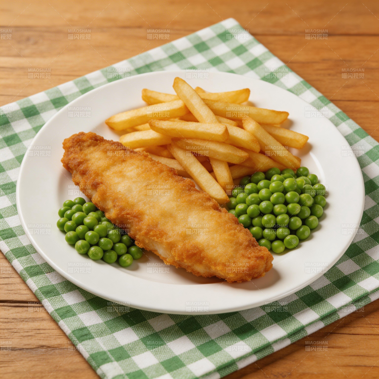 炸鱼薯条配青豆图片