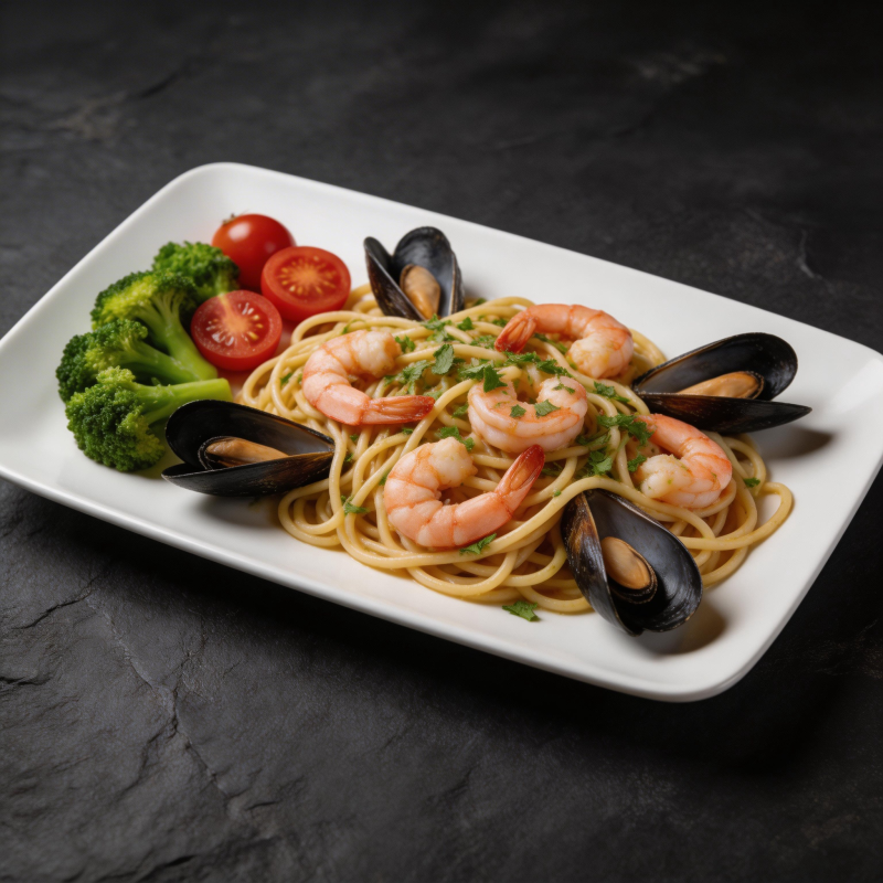 海鲜意面配蔬菜图片