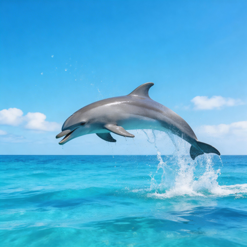 海豚跃出碧海蓝天图片