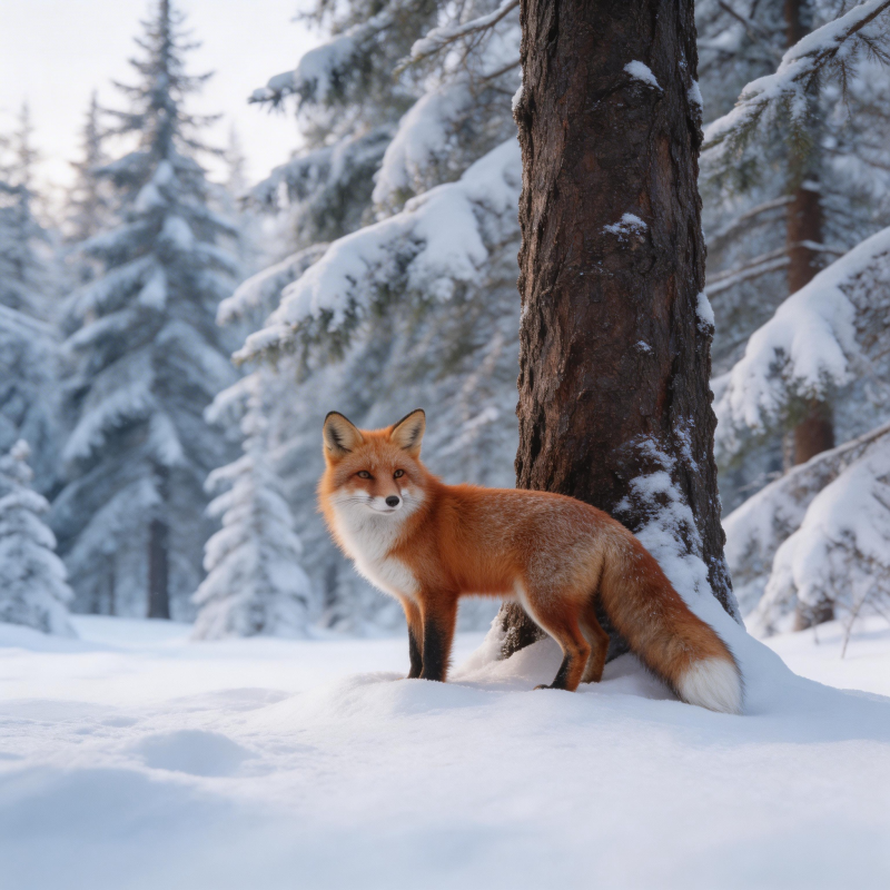 雪林红狐图片