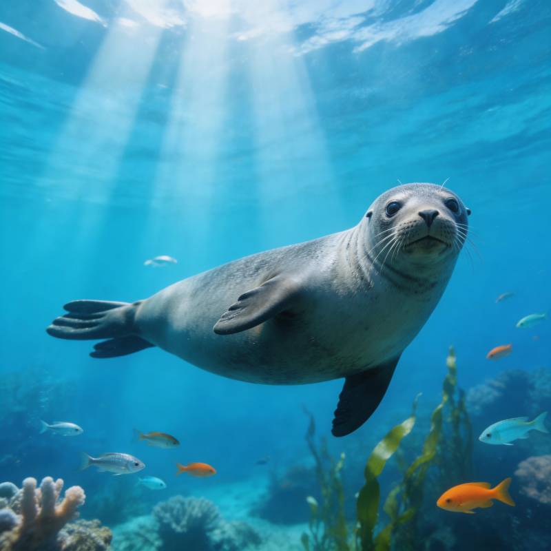海狮畅游海底世界图片